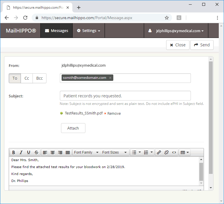 Compose secure encrypted email in MailHippo