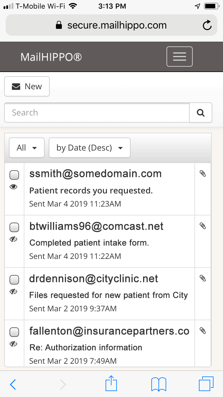 MailHippo secure email mobile view