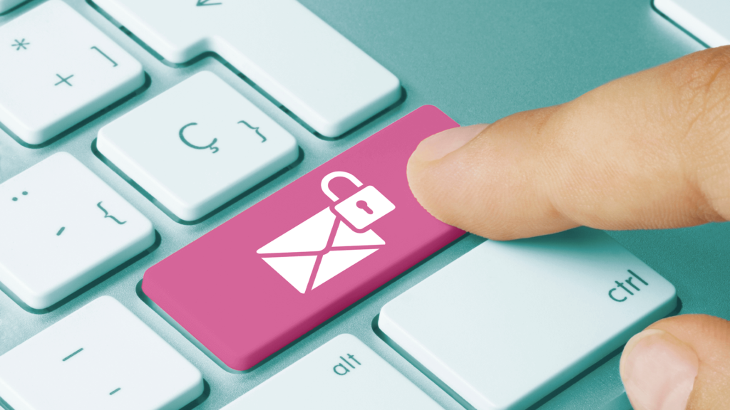 Finger presses an envelope-with-a-lock button on a keypad 