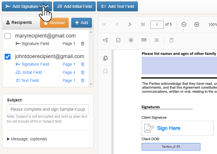 New Patient Information and Consent Form shown in the MailHippo secure email platform