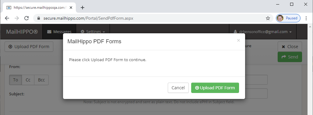 Screenshot of MailHippo PDF Forms page