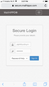 MailHippo login screen on mobile phone